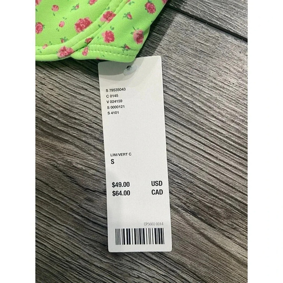 NWT Urban Outfitters Out From Under Bikini Top Green Pink Floral Small S New - Picture 2 of 5